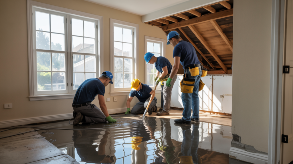 Team provides water damage restoration services in San Francisco home.