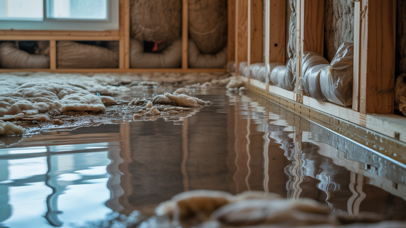 Water seeping into drywall, wood framing, and insulation, causing swelling and warping.