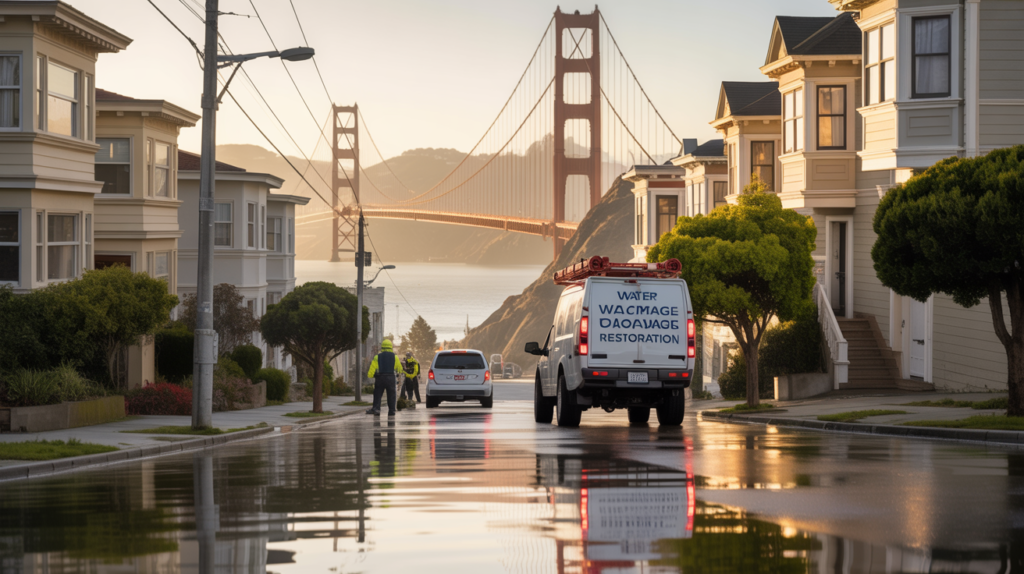 Water damage restoration team arriving at a San Francisco home.