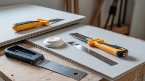 Organized tools and materials for effective drywall repair. Home improvement.